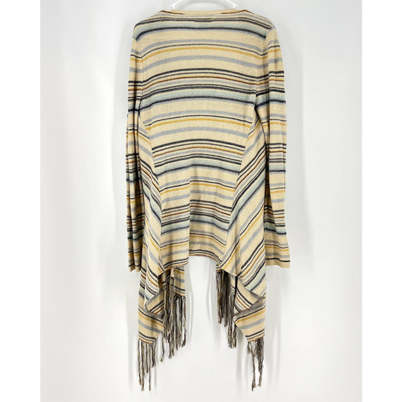 LUCKY BRAND Women's size M Boho Striped Fringe Open Draped Cardigan Sweater - Picture 3 of 6